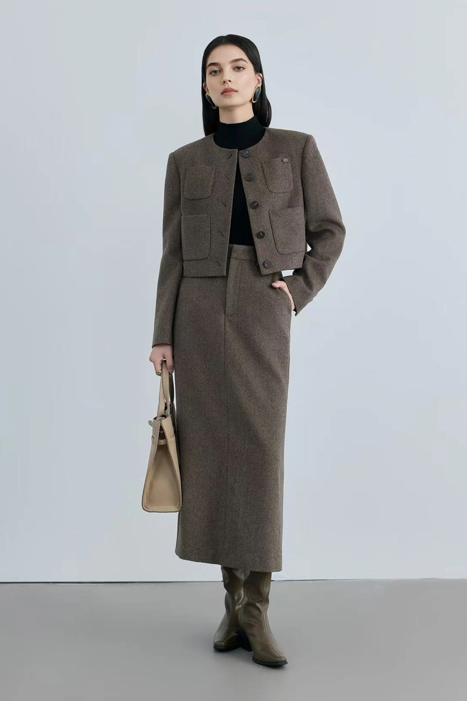 Cropped Herringbone Cashmere-Wool Flannel Jacket - MIAOOOO