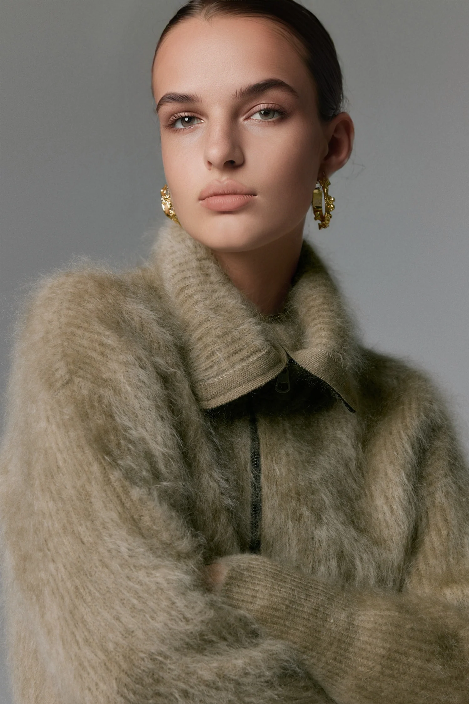 Luxe Brushed Cashmere Turtleneck Cardigan with Two-Way Zip - MIAOOOO