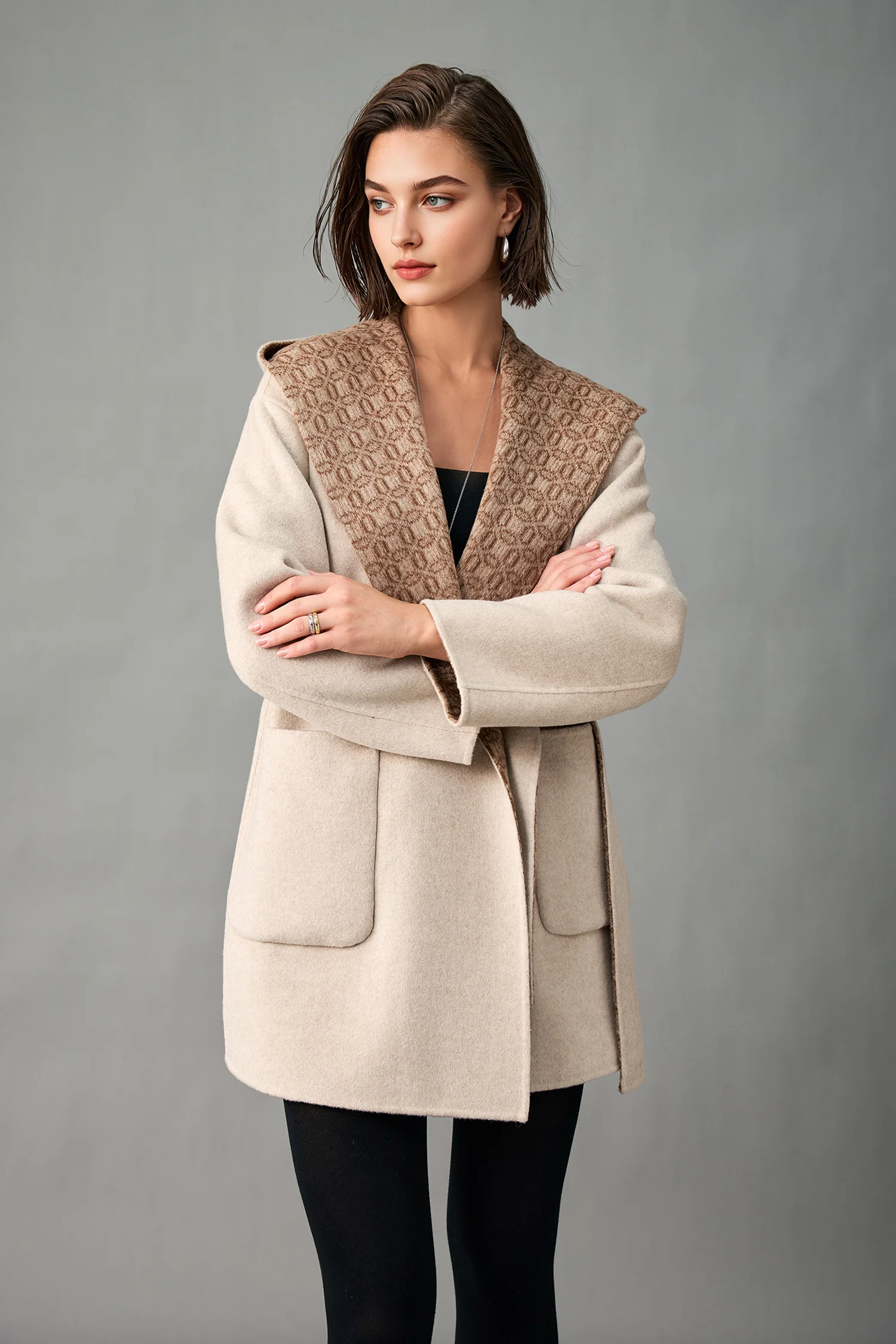 Handcrafted Double-Faced Cashmere Hooded Wrap Coat - MIAOOOO