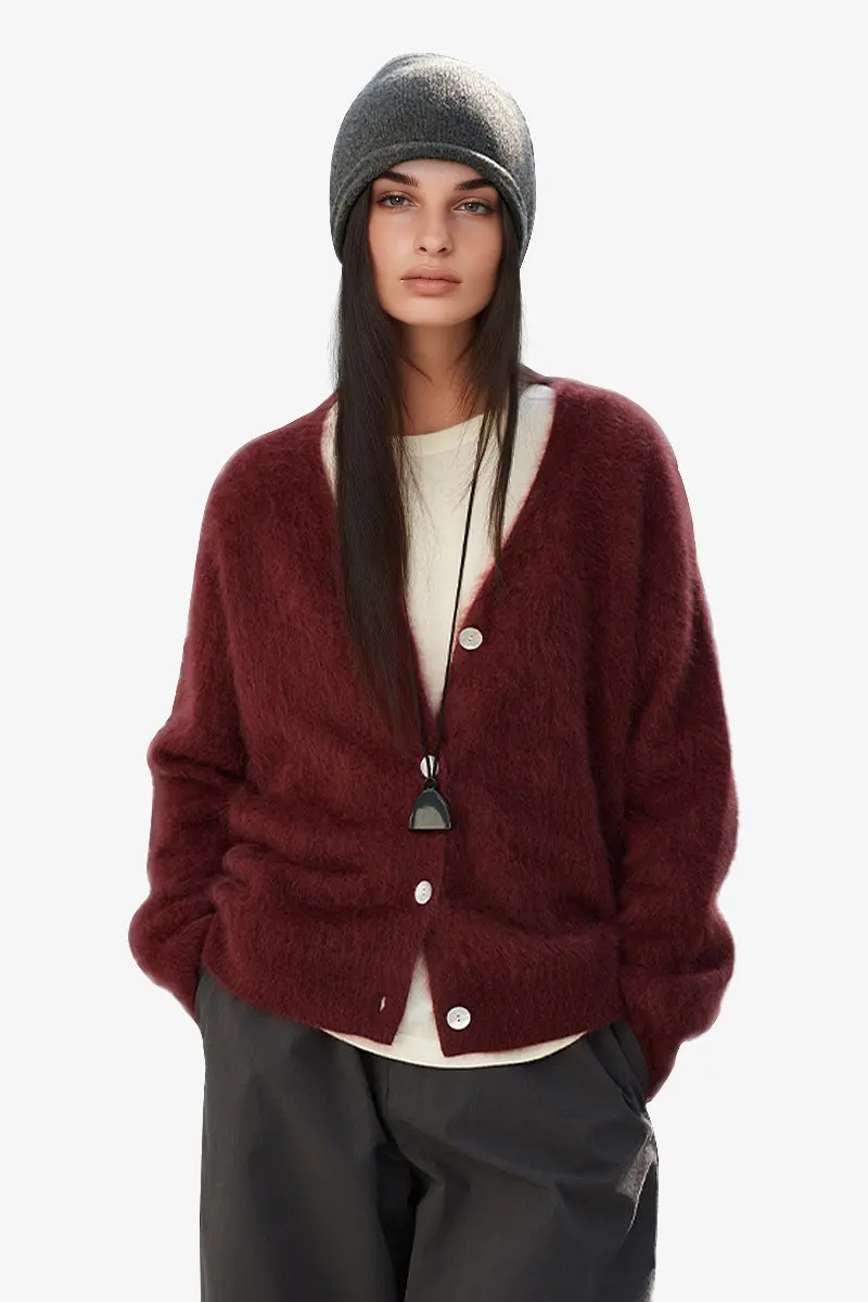 Cozy Brushed Cashmere V-Neck Cardigan - MIAOOOO