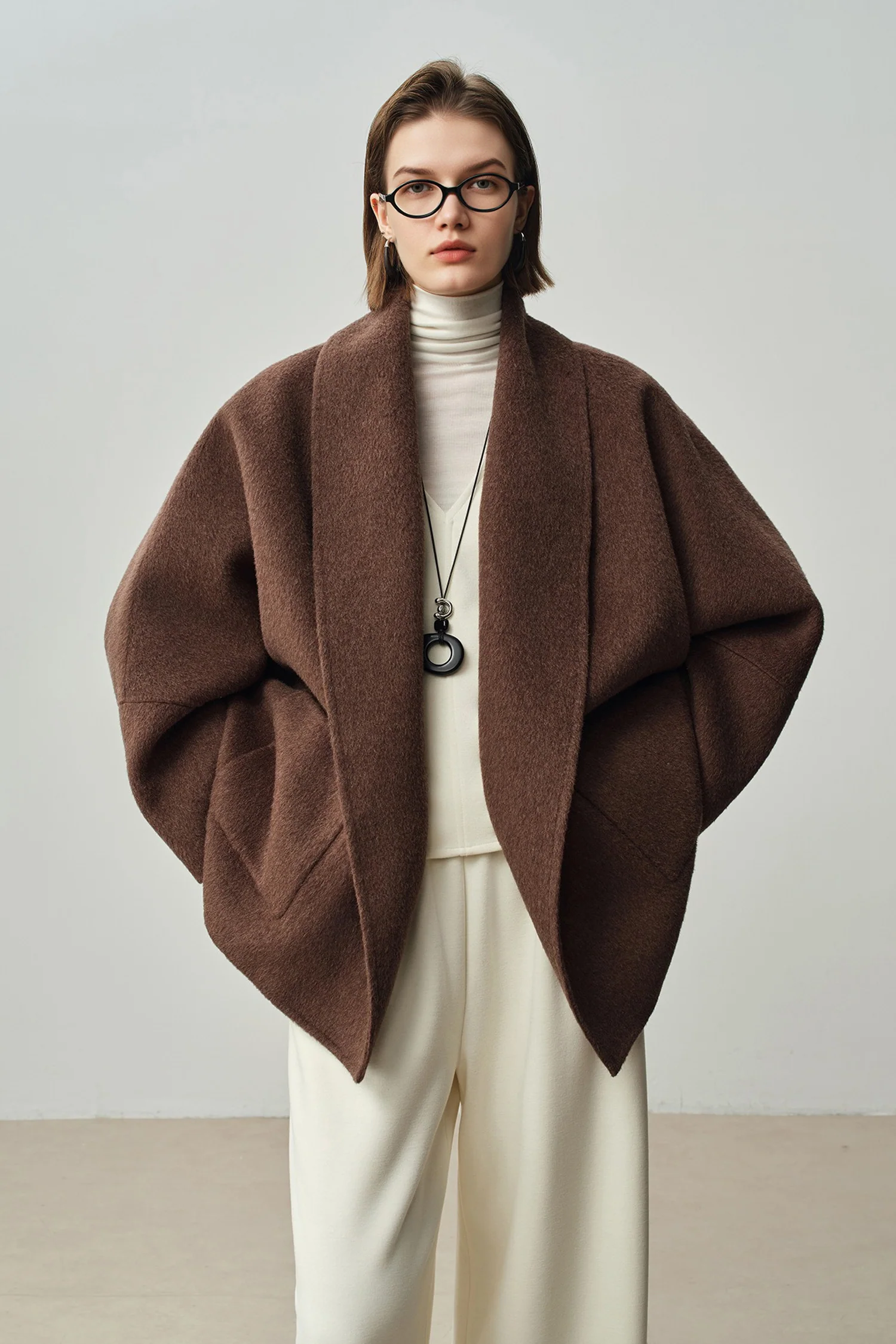 Oversized Double-Faced Wool Short Wrap Coat - MIAOOOO