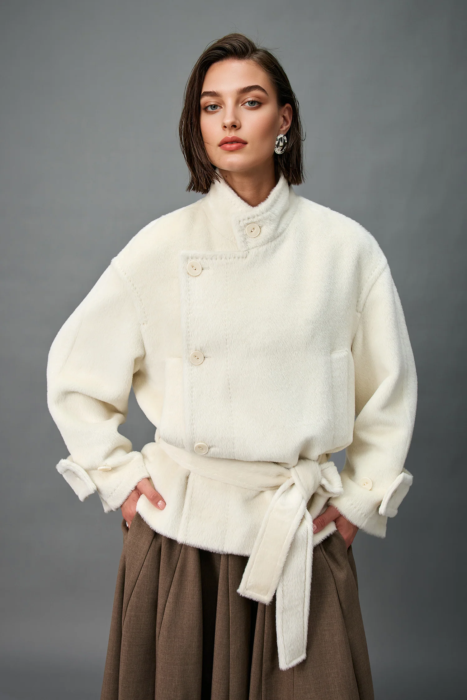 Royal Baby Suri Alpaca Wool Short Belted Coat - MIAOOOO