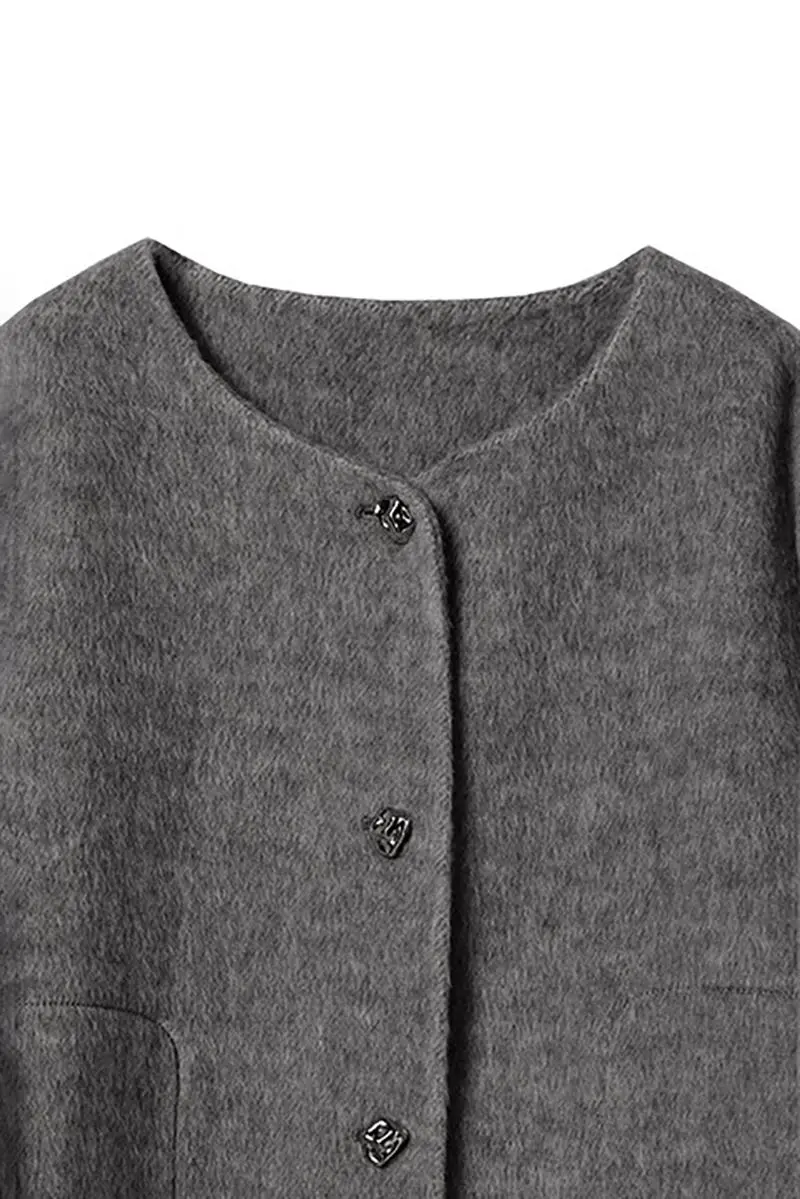 Silk Wool Blend Crewneck Cropped Jacket - MIAOOOO