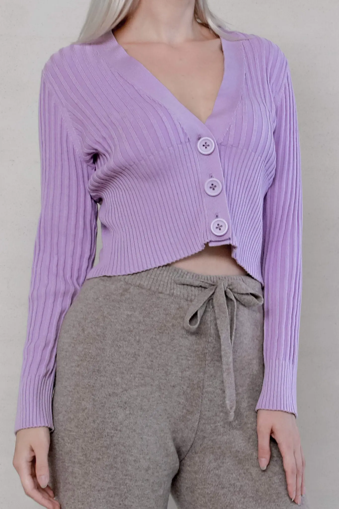 Cropped V-Neck Cardigan - MIAOOOO