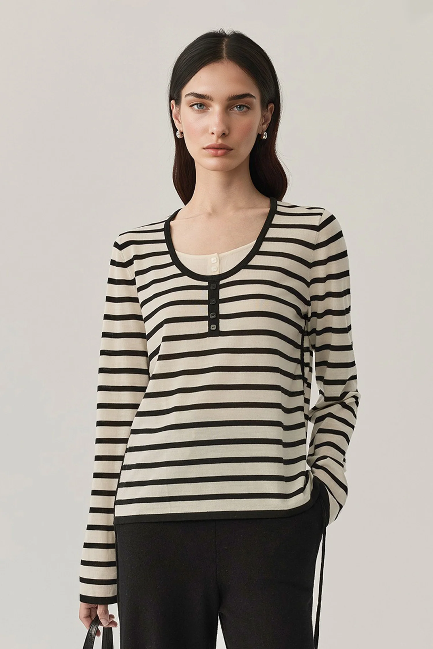 Ultra-Fine Merino Wool Striped Pullover Sweater - MIAOOOO