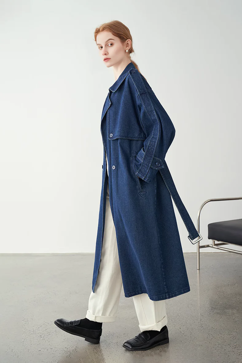 Vintage Double Breasted Denim Trench Coat - MIAOOOO