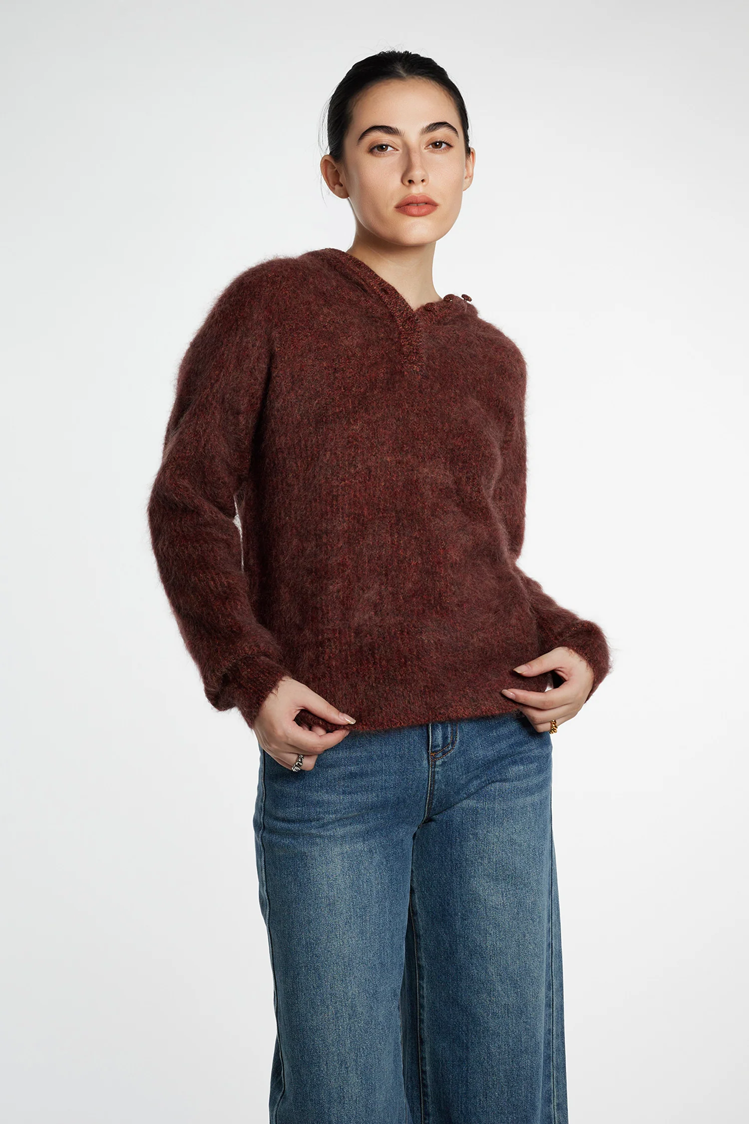 Supersoft Brushed Cashmere Marled Sweater Hoodie - MIAOOOO