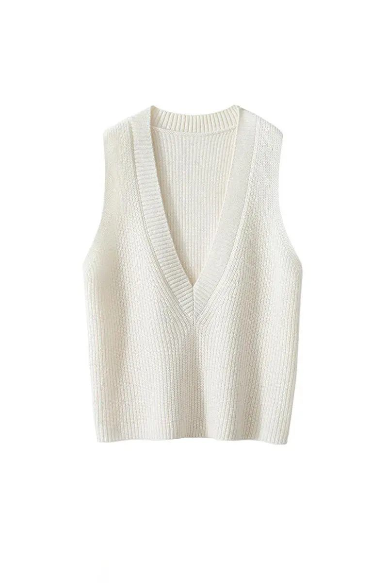 Luxe Cashmere Deep V-Neck Sweater Vest - MIAOOOO