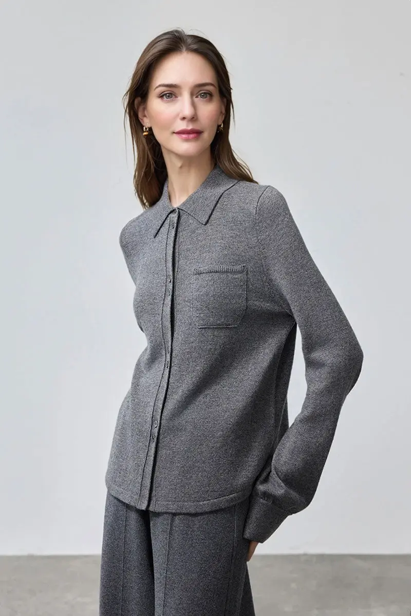 Cozy Regular Fit Merino Wool Button Up Shirt - MIAOOOO