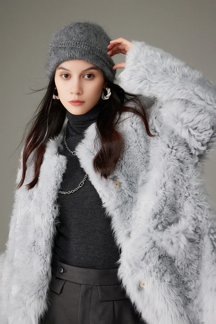 Collarless Mid-length Lambskin Lined Toscana Shearling Coat - MIAOOOO