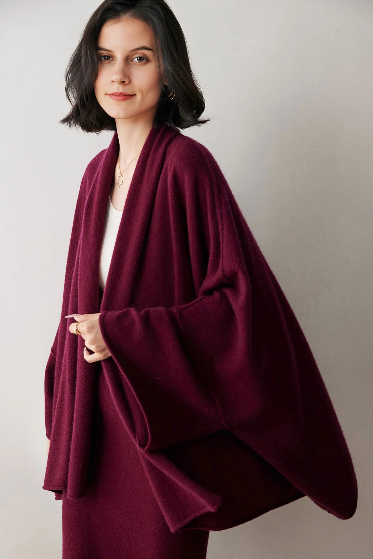 Ultrasoft Cashmere-Merino Shawl Collar Cardigan Wrap - MIAOOOO