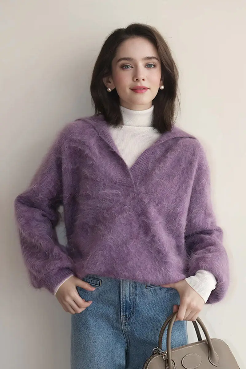 Chunky Oversized Brushed Cashmere Polo Collar Sweater - MIAOOOO