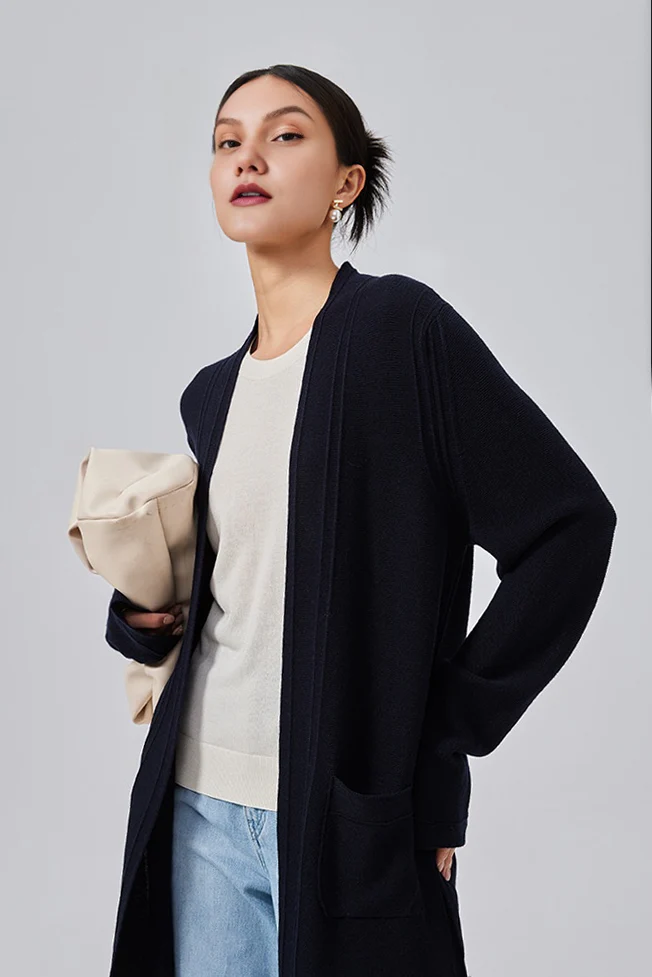 Silk Blend Wool Knitted Oversized Cardigan with Belt - MIAOOOO