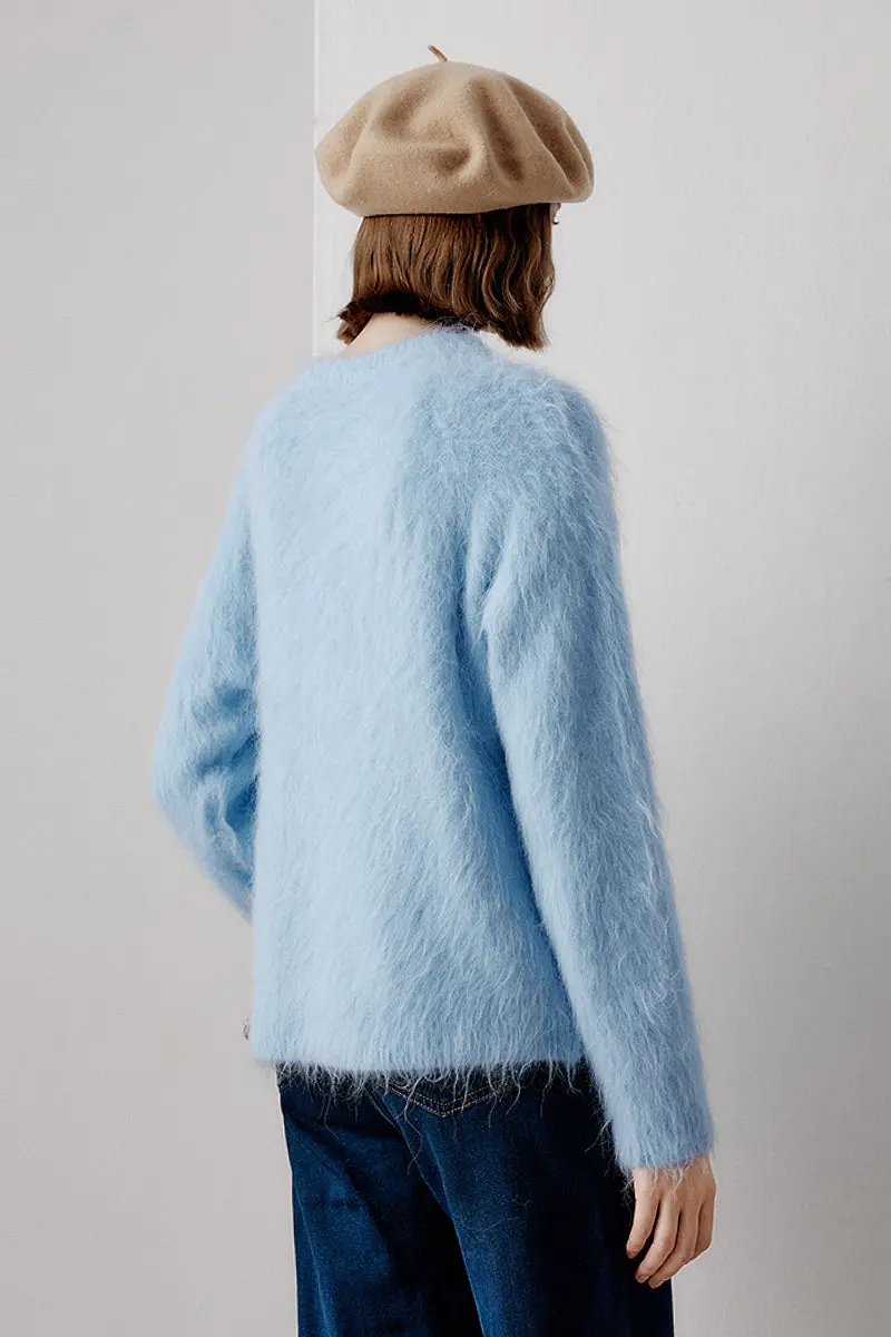 Luxe Colorful Cable Knit Brushed Alpaca Fuzzy Crewneck Sweater - MIAOOOO