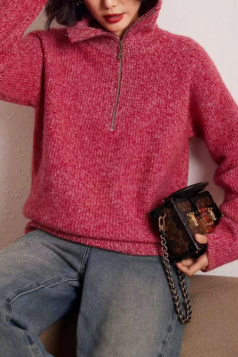 Cozy Cashmere Half Zip Turtleneck Pullover Sweater - MIAOOOO