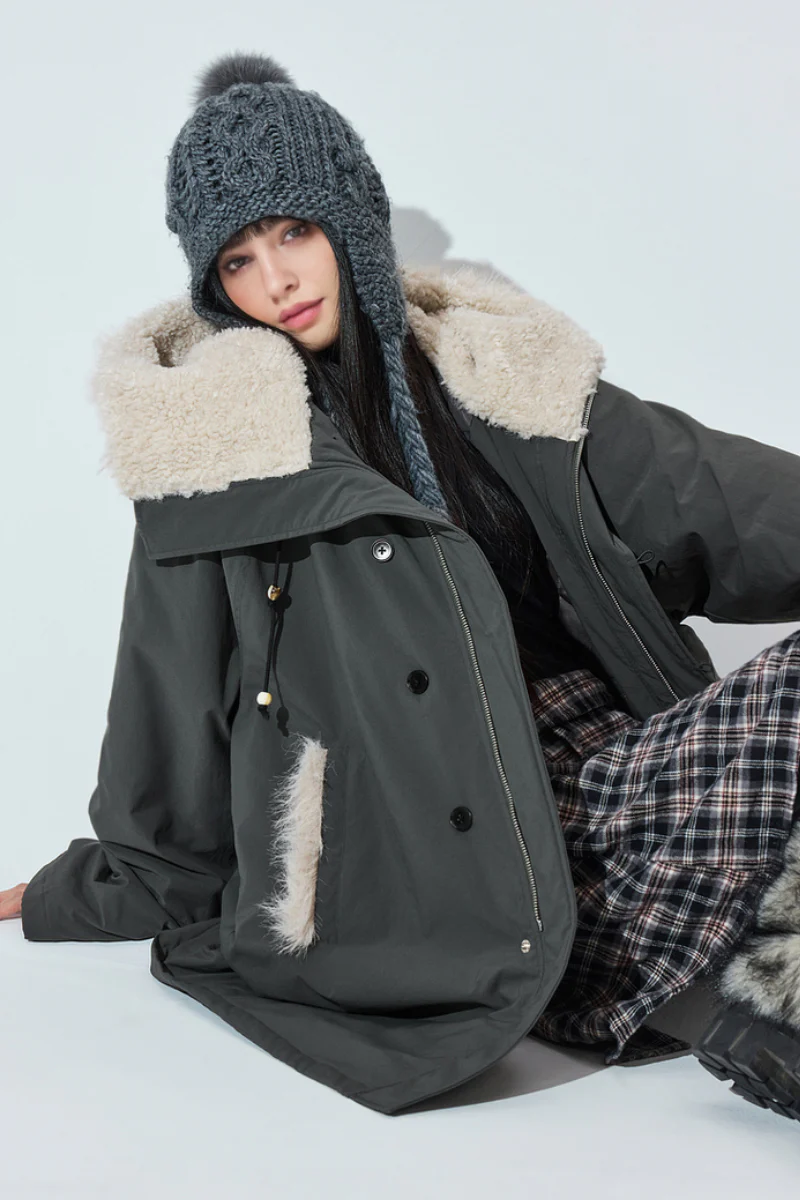 Mid-Length Hooded Parka Jacket with Faux Fur Trims - MIAOOOO