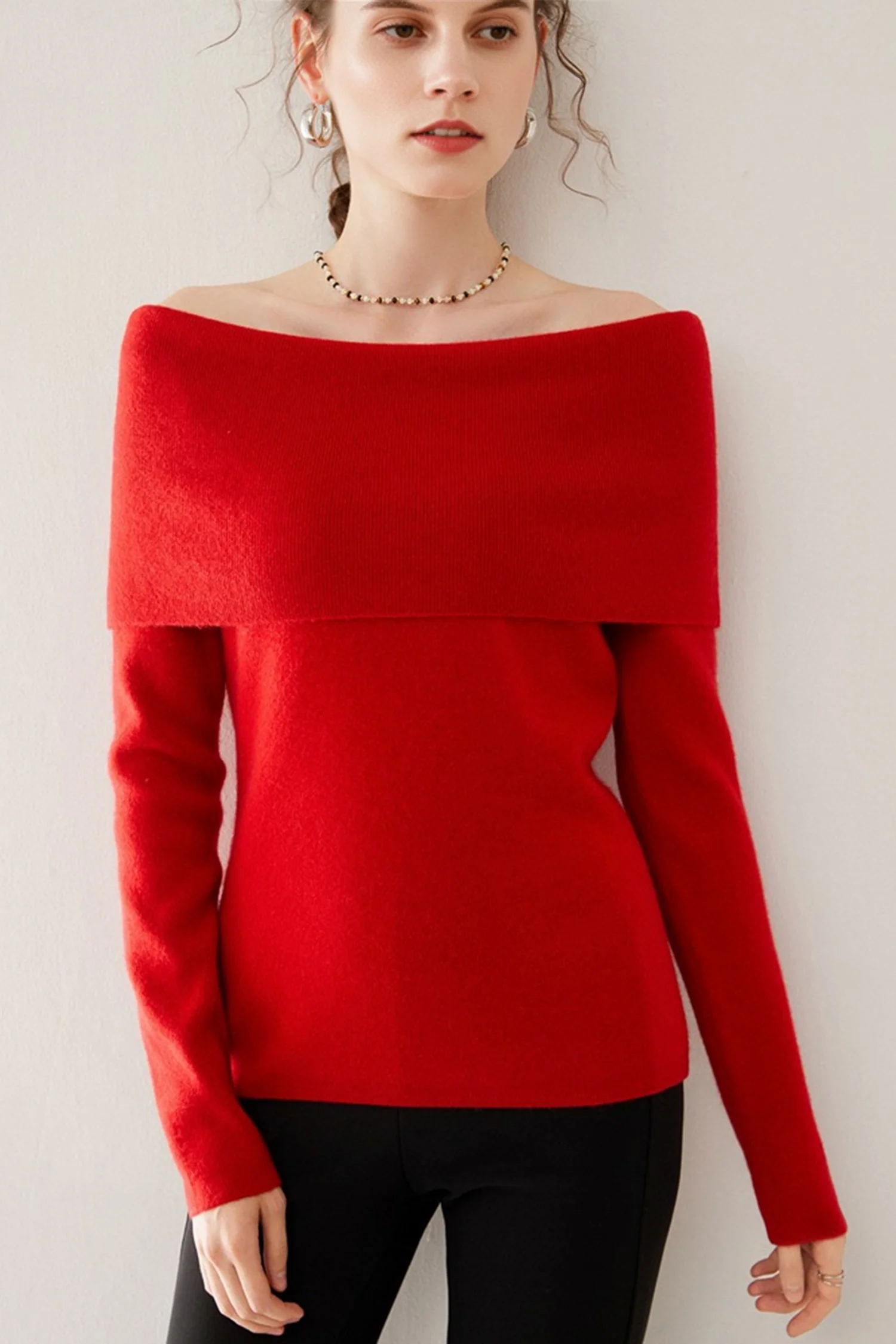Elegant 100 Cashmere Off-the-Shoulder Sweater - MIAOOOO