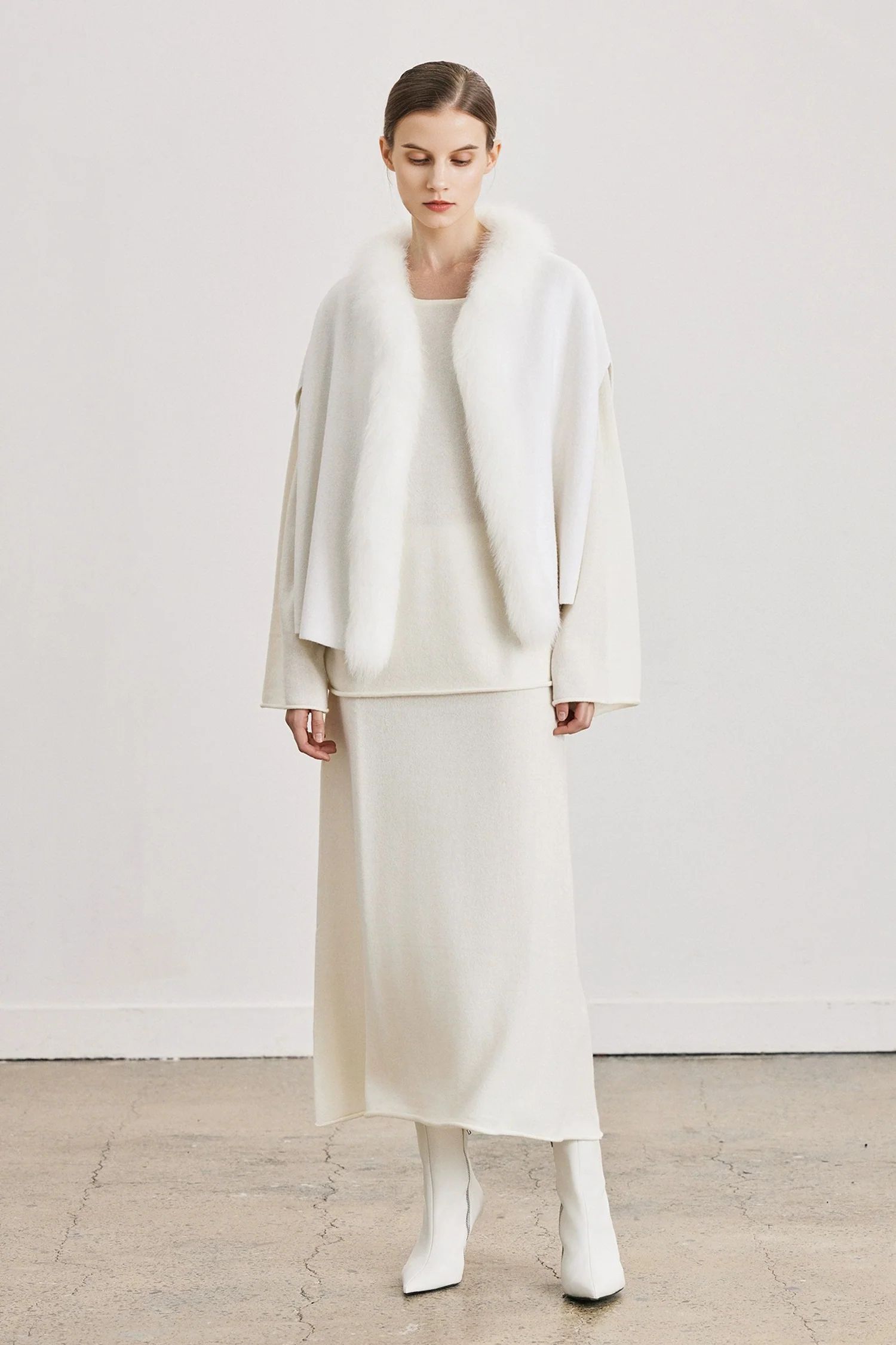 Genuine Fox Fur Trim Wool Cape - MIAOOOO