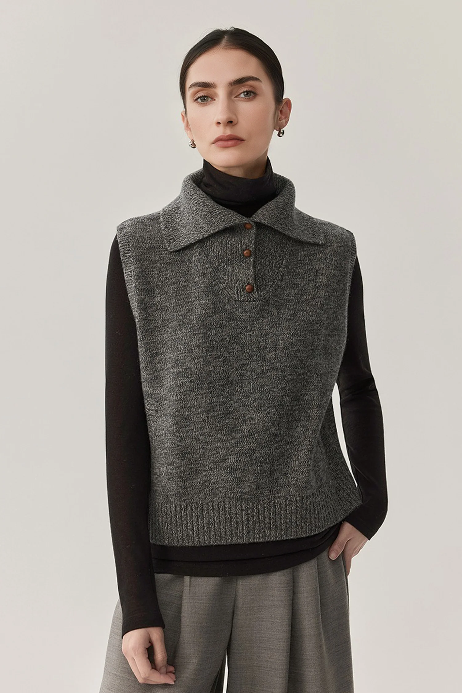 Vintage Collared Wool Marled Sweater Vest - MIAOOOO