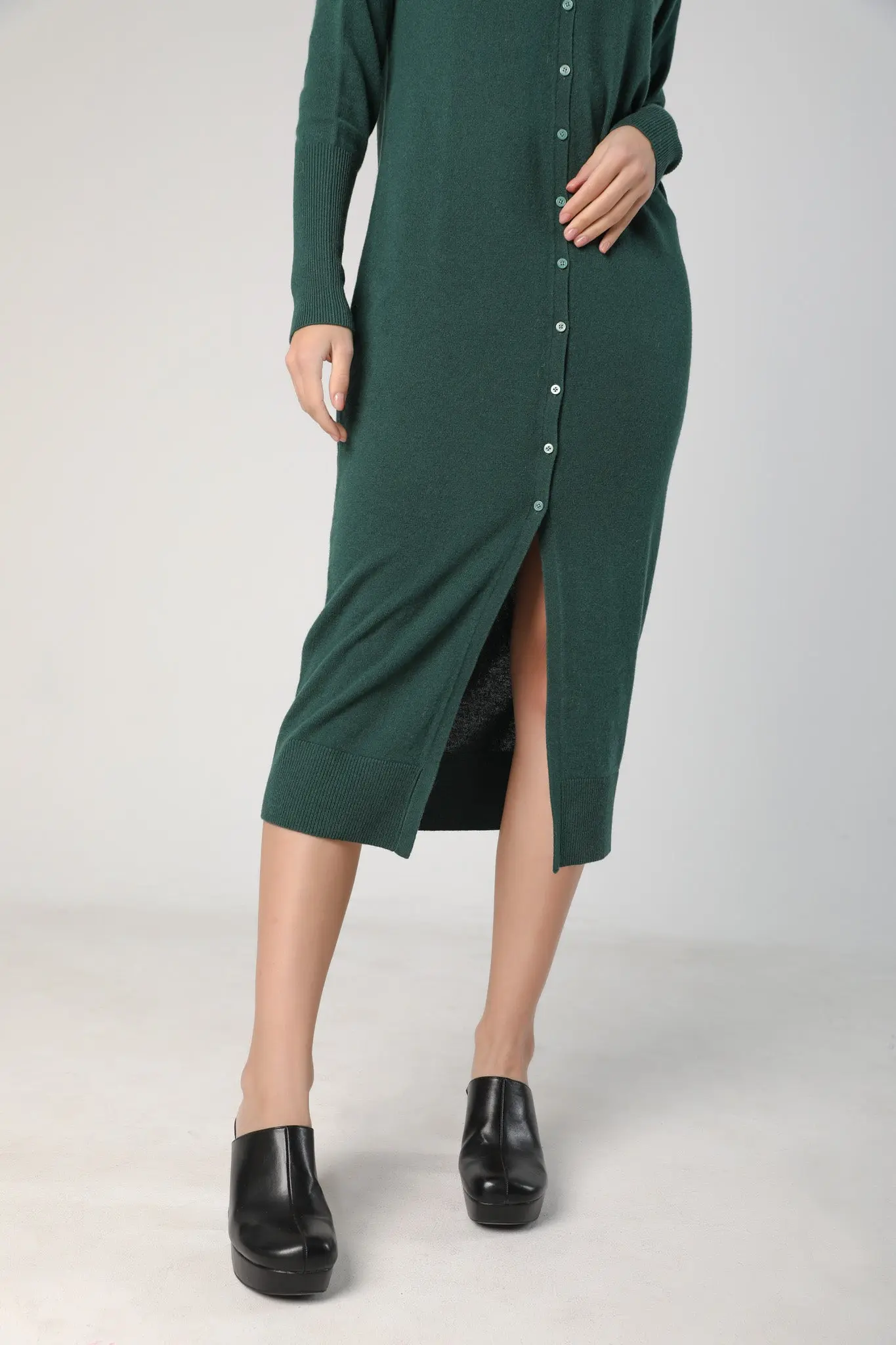 V-Neck Cardigan Sweater Dress in Merino Wool - MIAOOOO