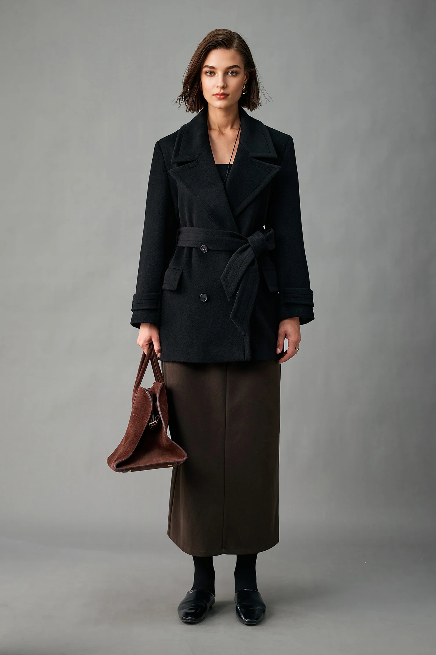 Handcrafted Cashmere Double-Breasted Belted Peacoat - MIAOOOO