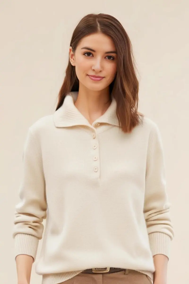 Chunky 100 Cashmere Polo Collar Sweater - MIAOOOO