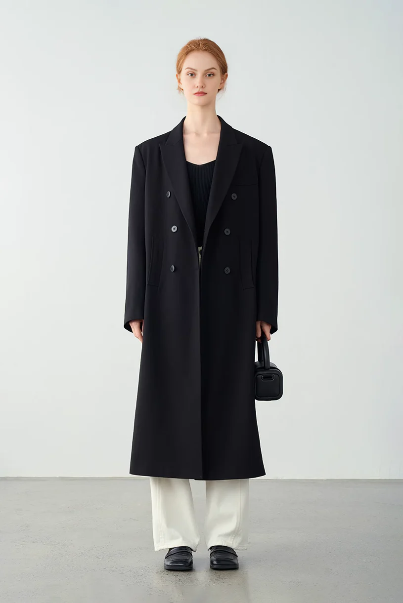 Oversized Shoulder-pads Long Blazer Coat - MIAOOOO