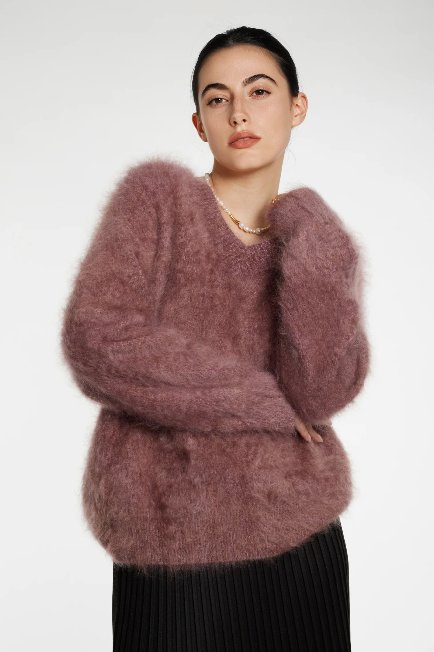 Luxe Brushed Cashmere Marled V-Neck Sweater - MIAOOOO