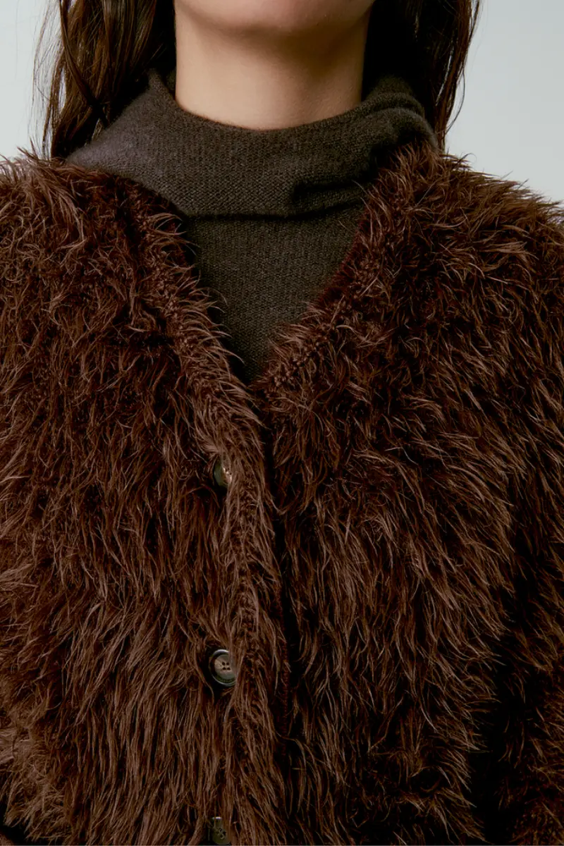 Luxe Fluffy Italian Pool Filati Yarn Knit Faux Fur Cardigan - MIAOOOO
