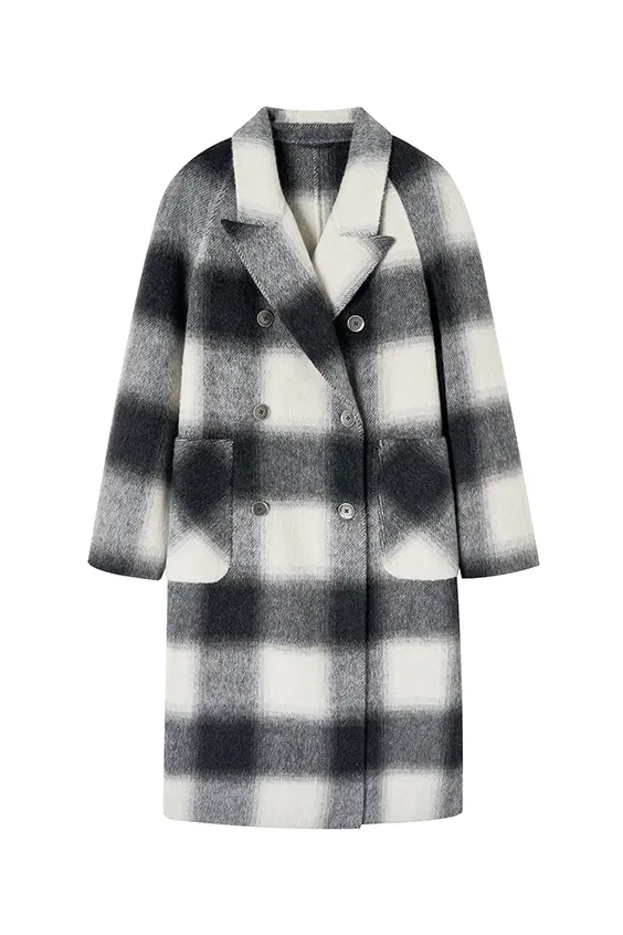 Alpaca Wool-blend Double-breasted Plaid Coat - MIAOOOO