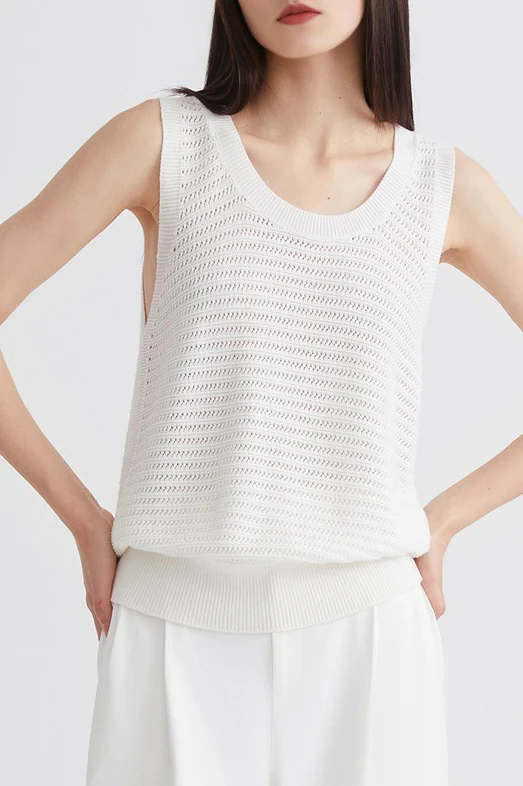 Oversized Crewneck Crochet Tank Top - MIAOOOO