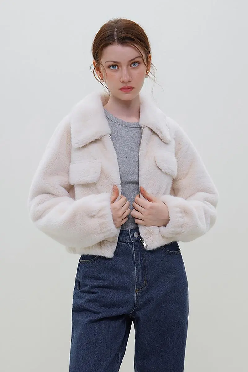 Cropped Faux Fur Bomber Jacket - MIAOOOO
