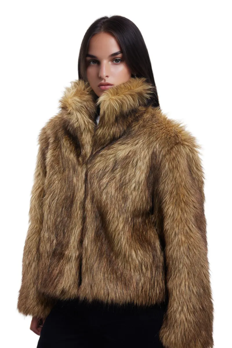 Fluffy Cropped Faux Mink Fur Open-Front Jacket - MIAOOOO