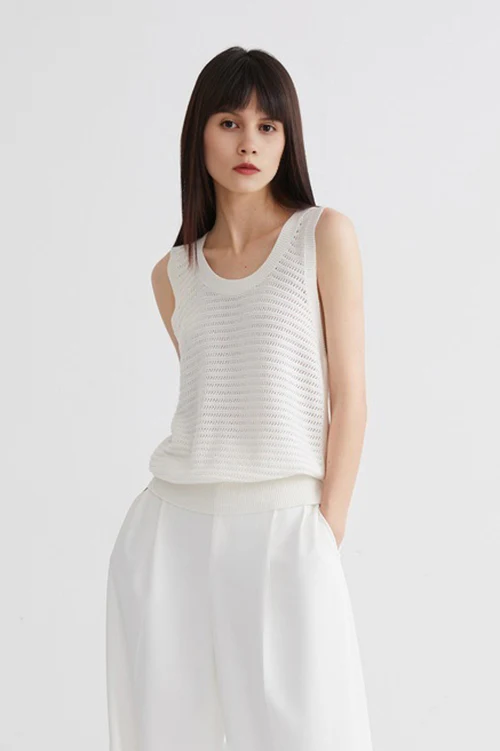 Oversized Crewneck Crochet Tank Top - MIAOOOO