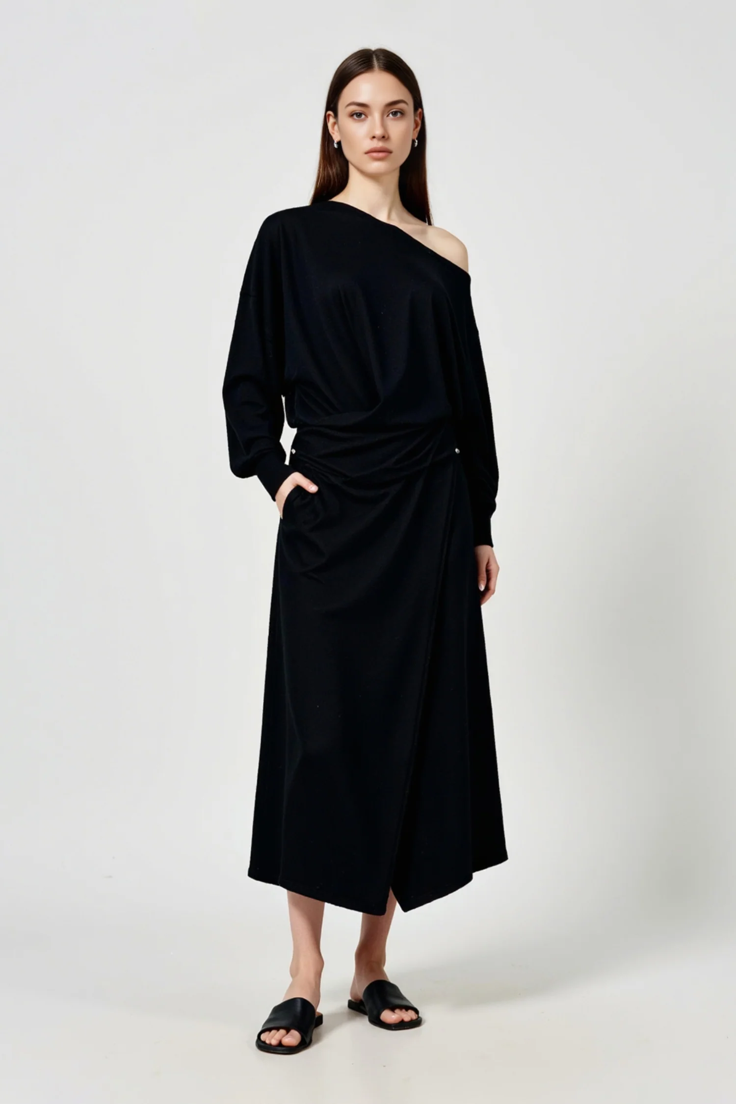 Asymmetrical Wool Blend Off-Shoulder Sweater - MIAOOOO