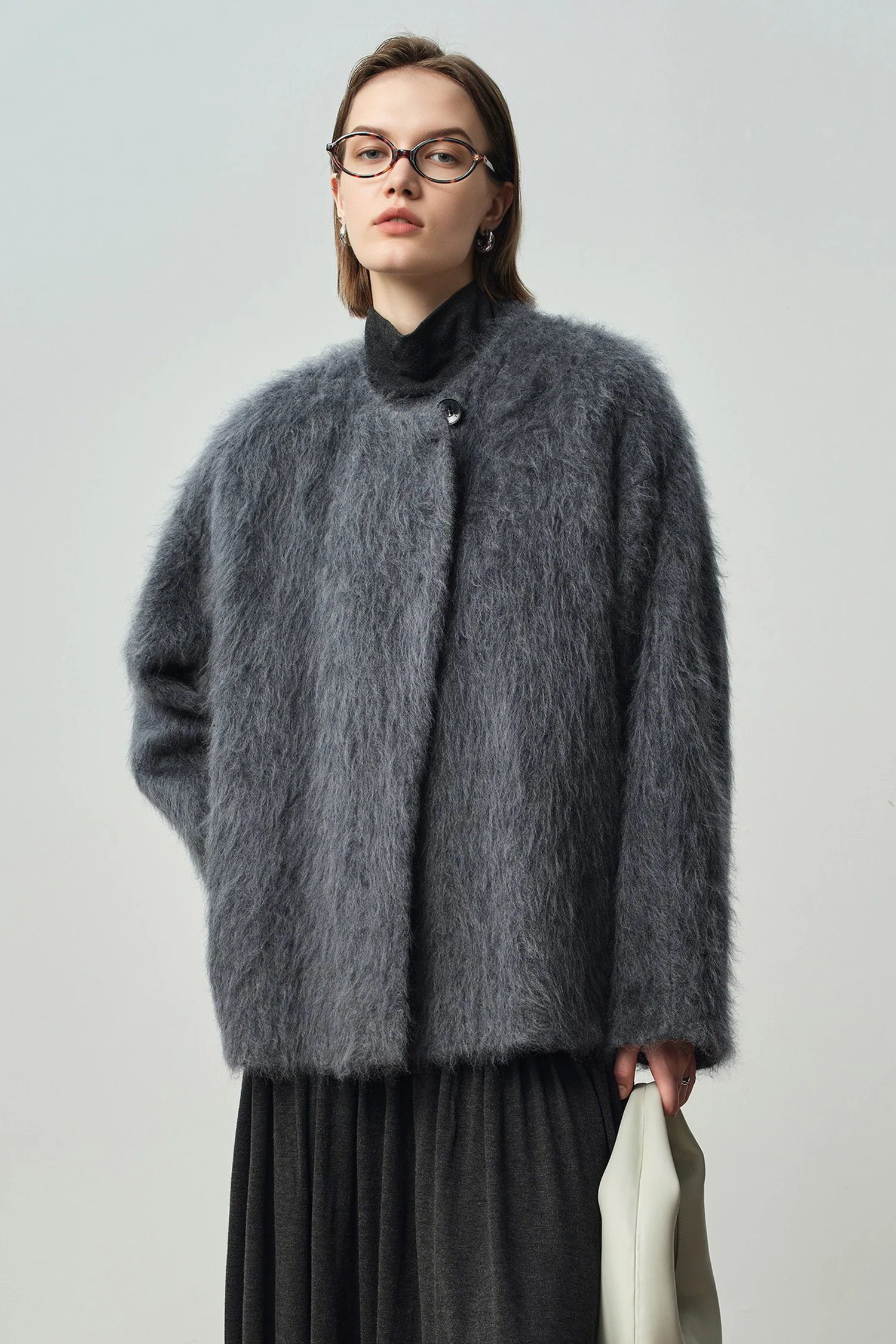 Boxy Brushed Wool One-Button Jacket - MIAOOOO