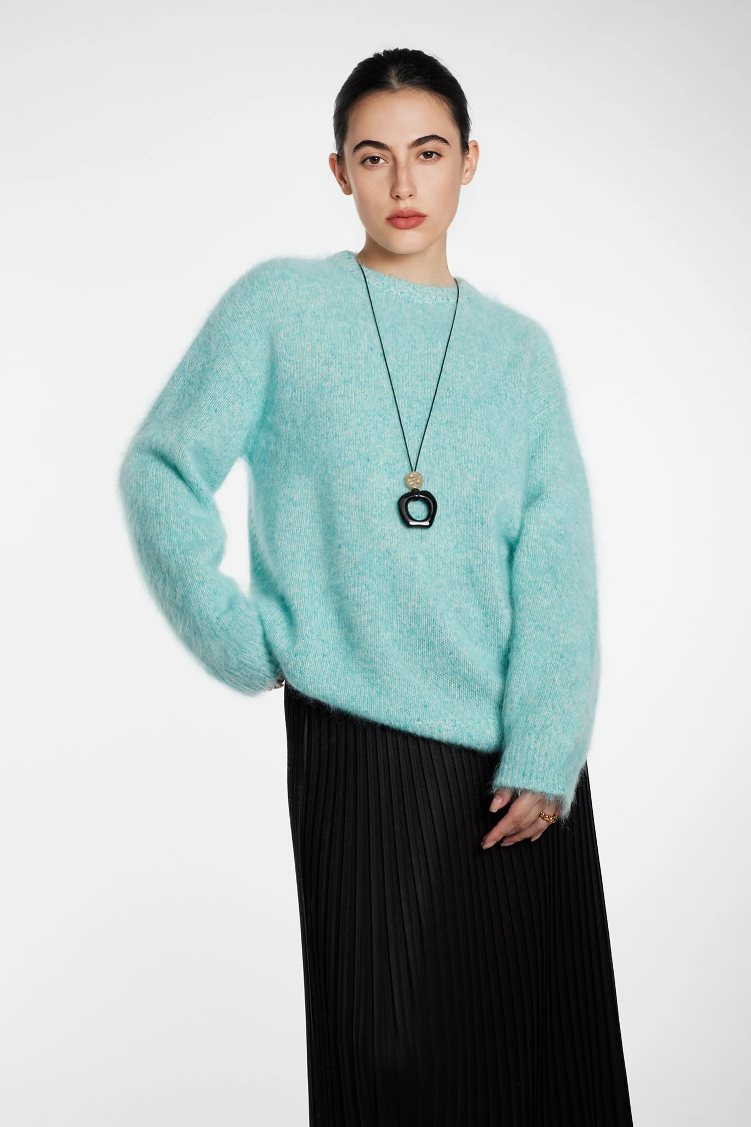 Ultrasoft Brushed Cashmere Shimmer Crewneck Sweater - MIAOOOO
