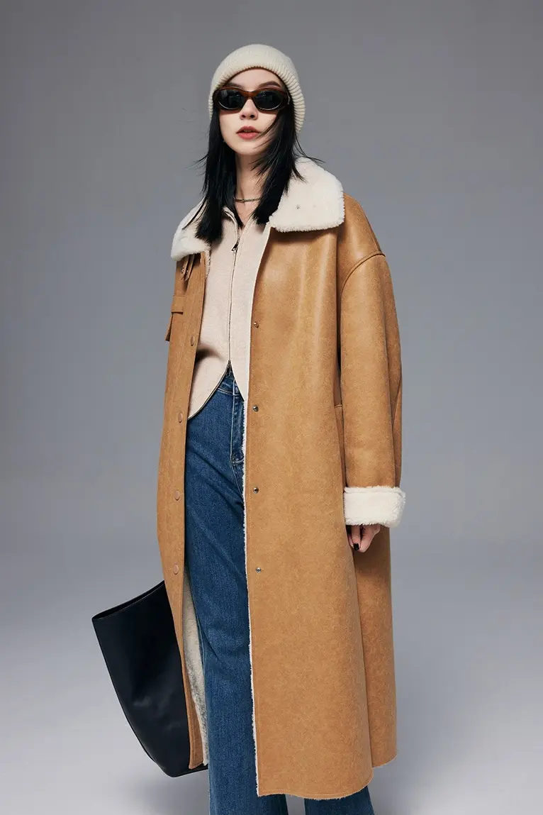 High Collar Reversible Wool Faux-leather Coat - MIAOOOO