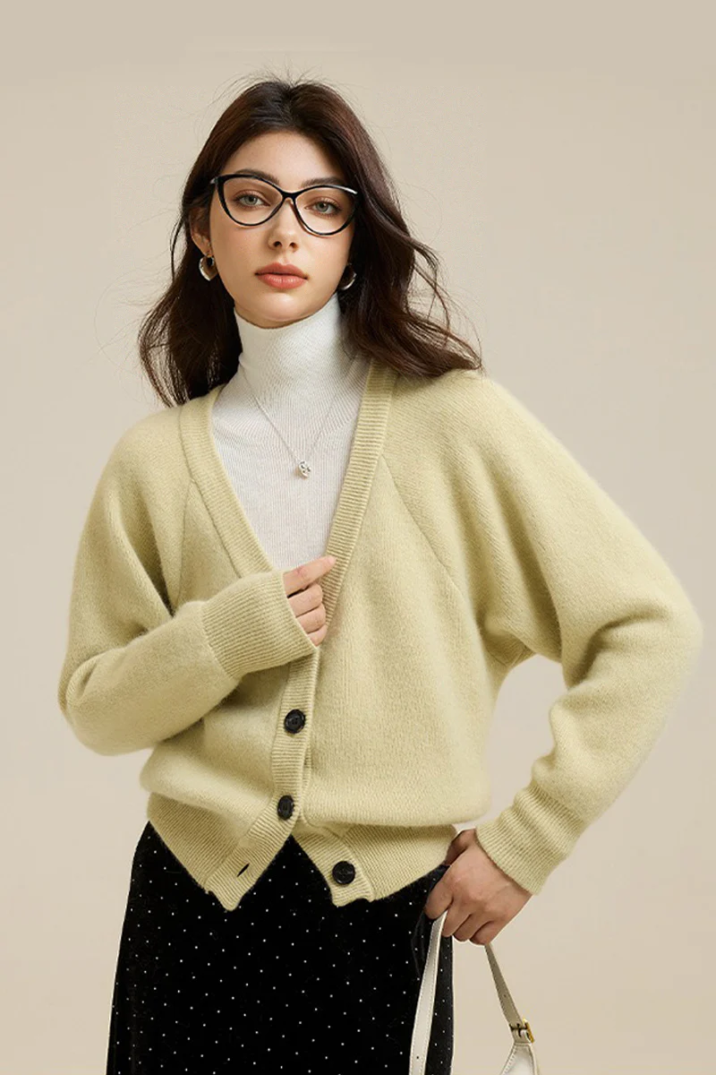 Super Soft Wool-Raccoon V-Neck Cardigan - MIAOOOO