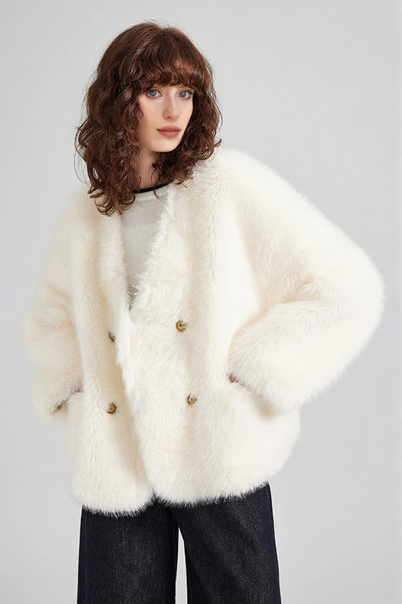 Luxe Cropped Collarless Faux Fur Jacket - MIAOOOO