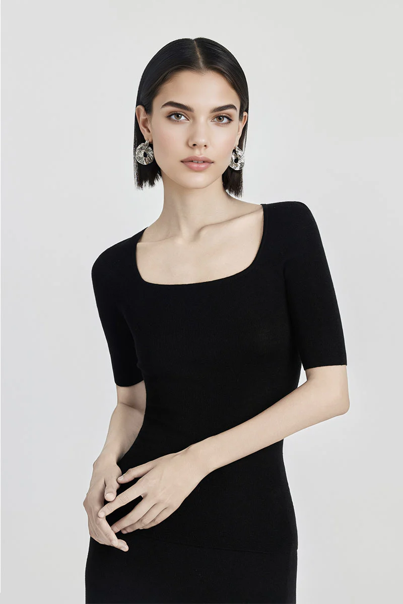 100 Merino Wool Slim-Fit Square-Neck Knit T Shirt - MIAOOOO