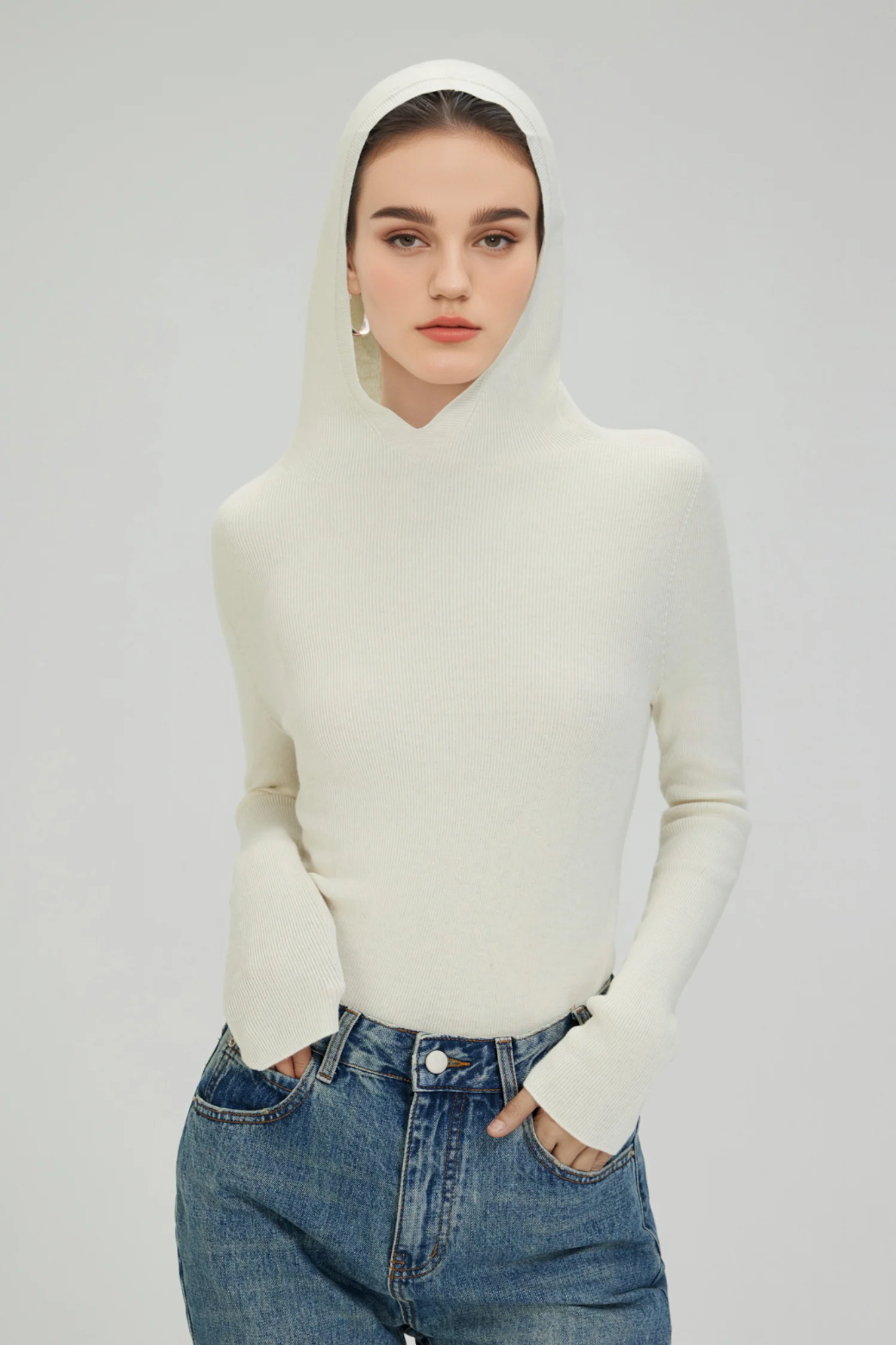 Washable Merino Wool Seamless Knit Sweater Hoodie - MIAOOOO