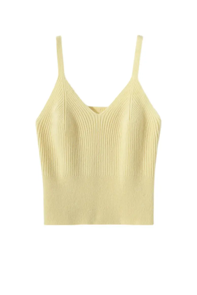 100 Albe Cashmere Cropped Rib-Knit V-Neck Camisole - MIAOOOO