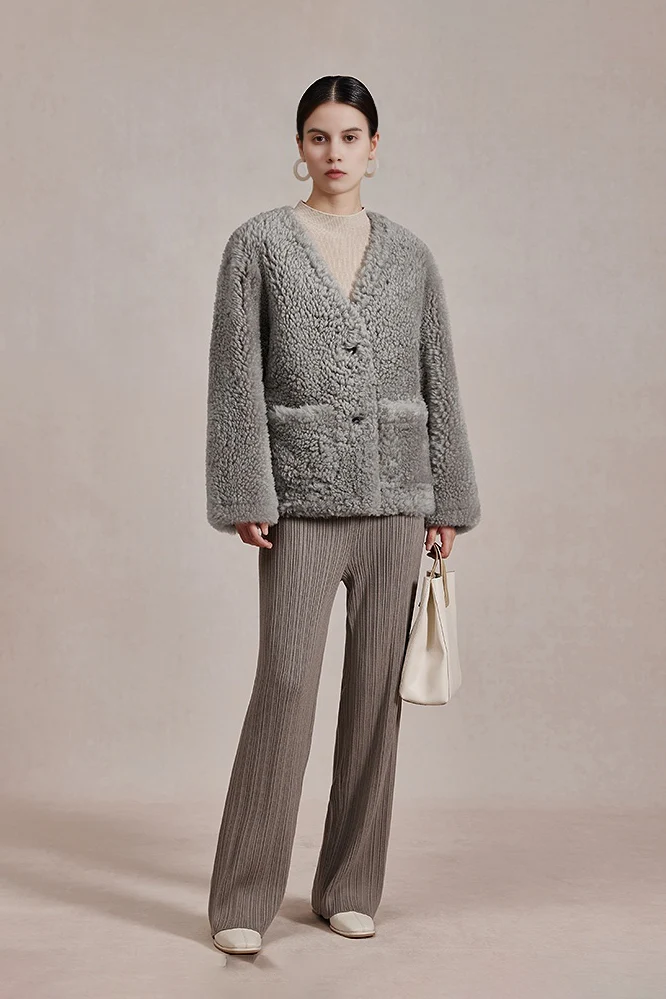 Button Front Toscana Shearling Sheepskin Coat - MIAOOOO