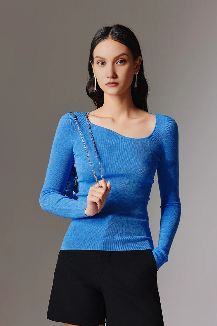 Asymmetric Neck Seamless Thermal Merino Wool Base Layer - MIAOOOO