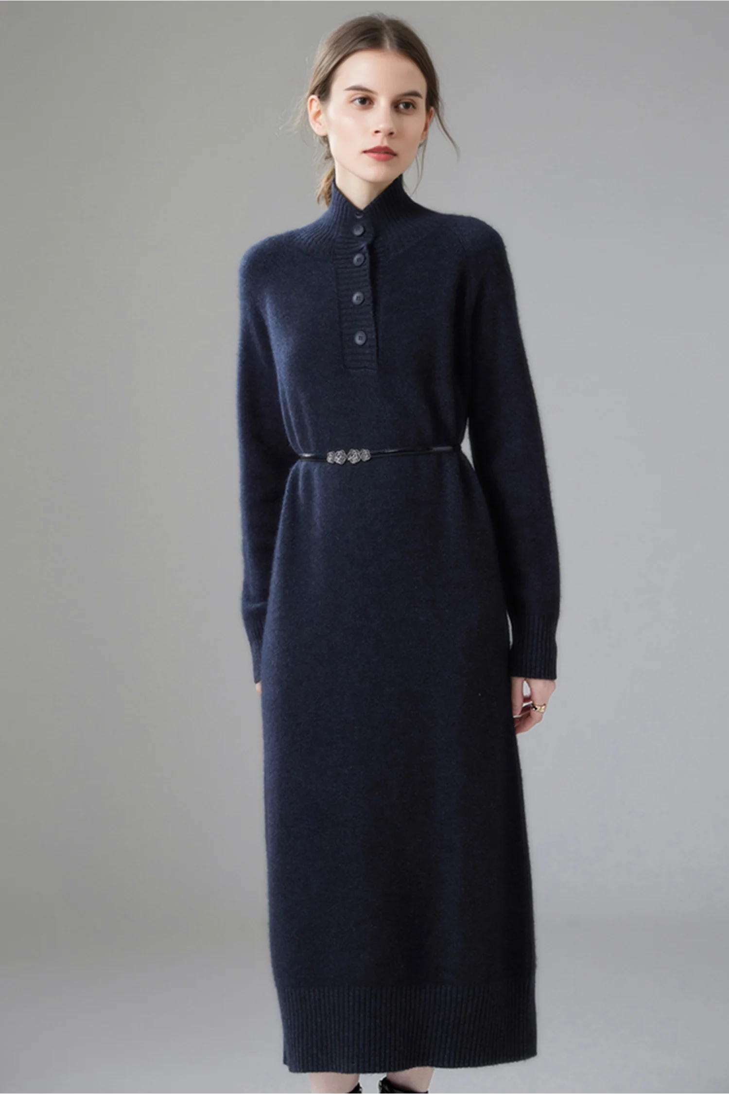 Chunky Wool Long Sleeve Turtleneck Maxi Sweater Dress - MIAOOOO