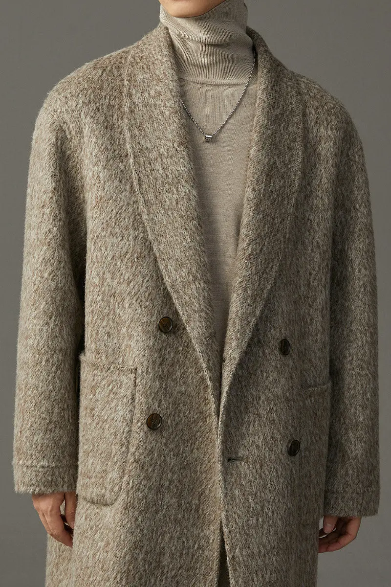 Vintage Chic Shawl Lapel Oversized Double Breasted Mohair Wool Coat - MIAOOOO