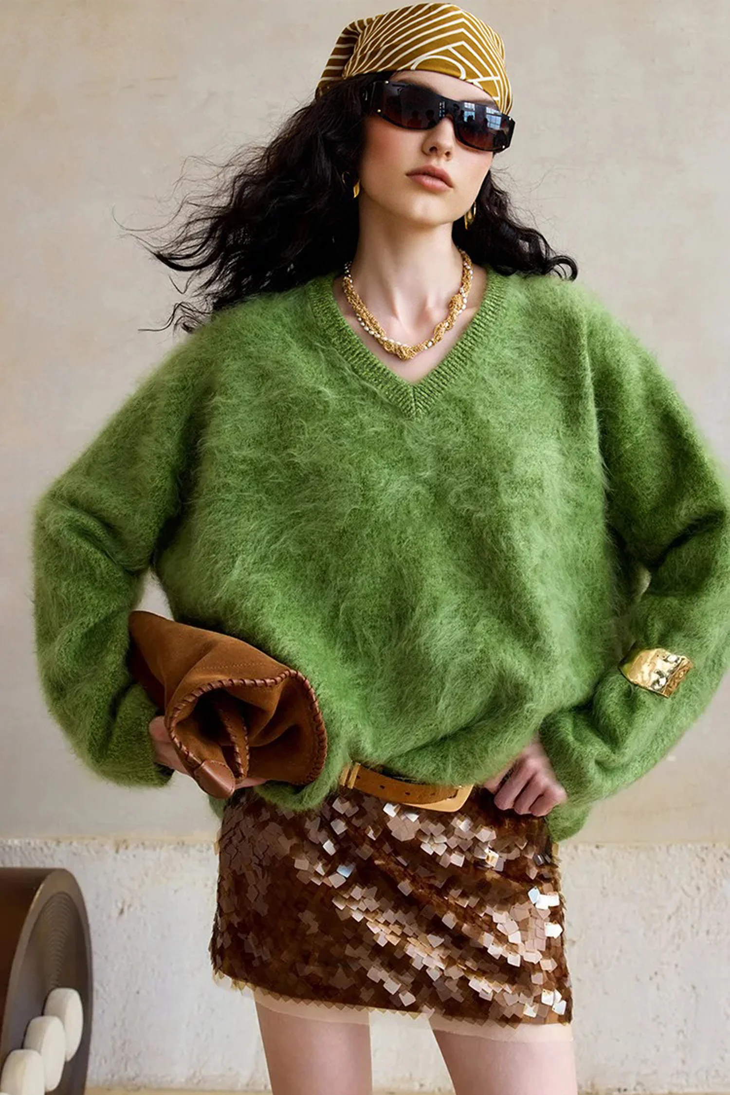 Ultrasoft Brushed Cashmere Marled V-Neck Sweater - MIAOOOO