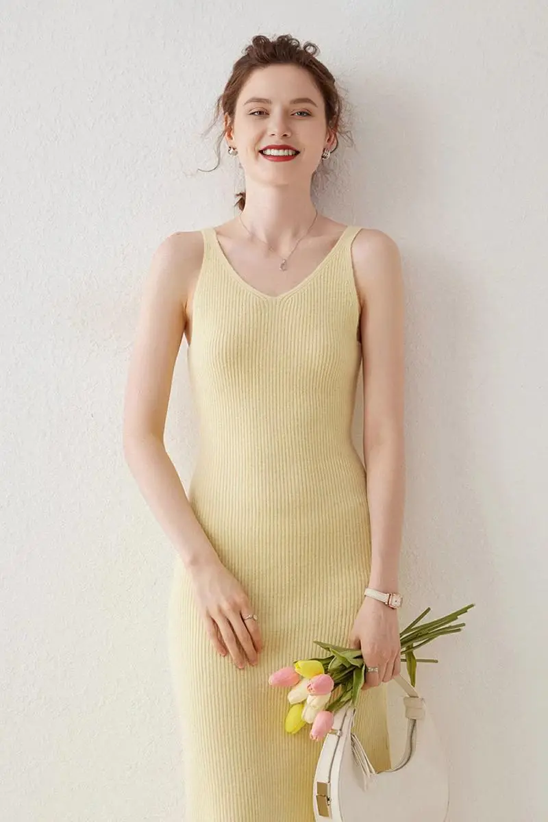 100 Cashmere Sleeveless Rib-Knit Midi Sweater Dress - MIAOOOO