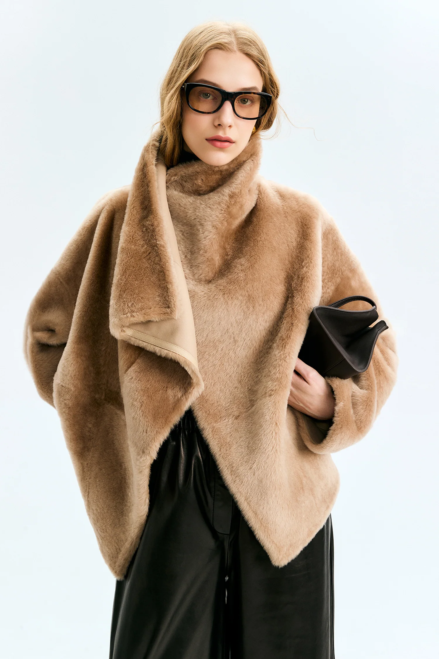 Reversible Shearling Sculptural Collar Short Sheepskin Jacket - MIAOOOO